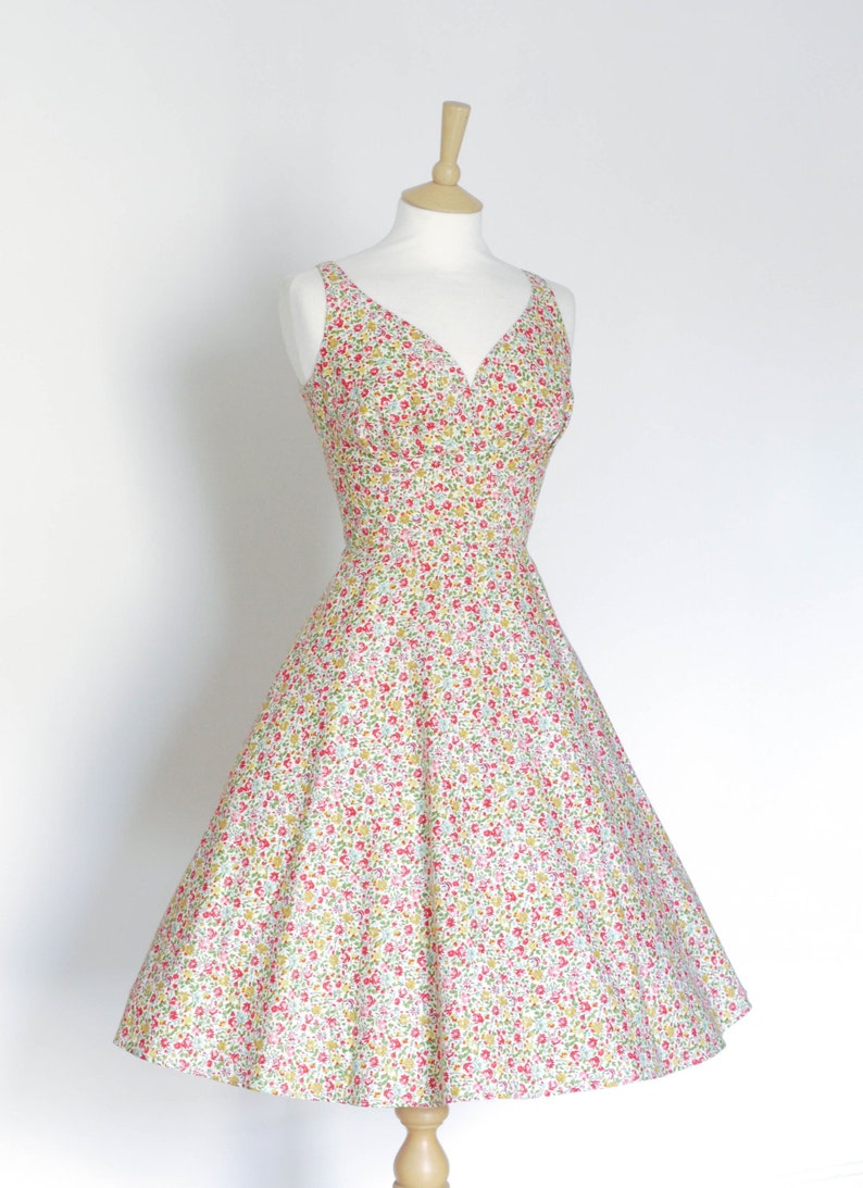 Mustard and Pink Ditsy Floral Cotton Sweetheart Tea Dress With Etsy