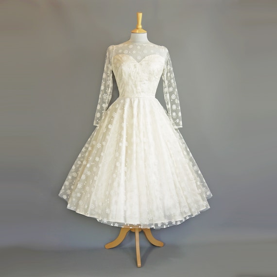 navy blue dress for baby girl Snowflakes Winter Wedding Dress in Bustier Grace Illusion Style with Lace & Ivory Silk - Midi Circle Skirt