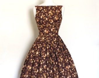 Sepia Tones Floral Print Sleeveless Tiffany Prom Dress - Made by Dig For Victory