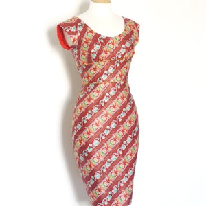 Cherry Red Diagonal Floral Stripe Scoop-neck Pencil Dress Made by Dig For Victory image 2