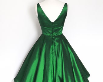 Emerald Green Taffeta Boat Neck Dress 