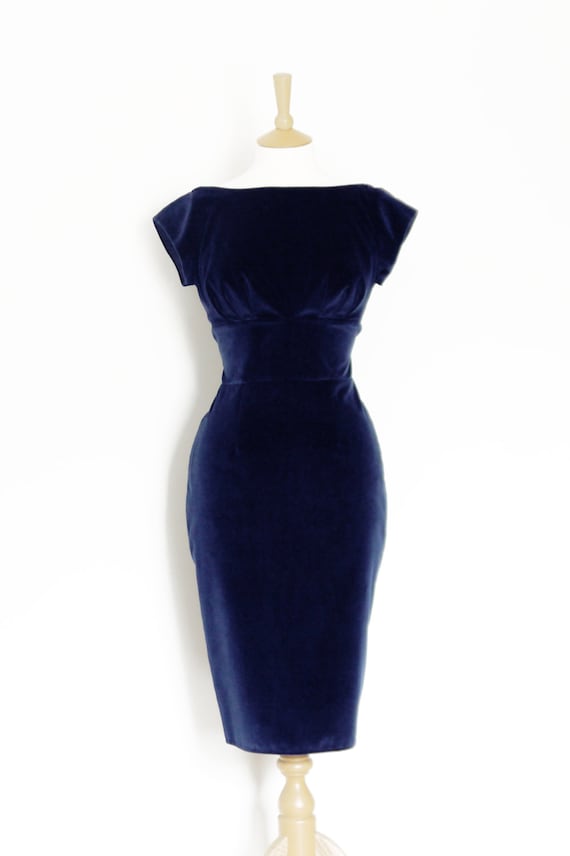 Midnight Blue Cotton Velvet Classic Pencil Dress - Made by Dig for Victory  - Etsy