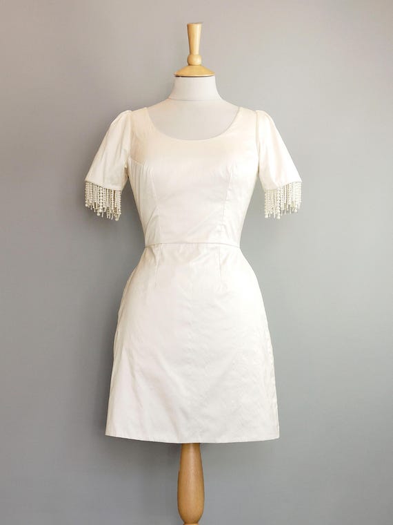 Joanie Ivory Silk & Beads 1960s Mini Wedding Dress  - Made by Dig For Victory