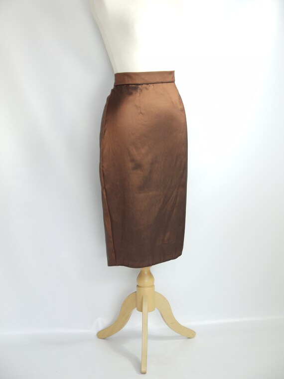 Size UK 12 (US 8-10/EU 40)) Copper Taffeta Pencil Skirt- Ready