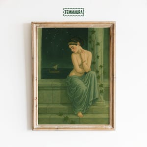 Ancient Goddess Under Starlit Sky – Romantic Greek Art Print