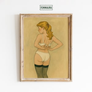 Vintage Style Girl in Lingerie Poster – Feminine Sensual Illustration Wall Art