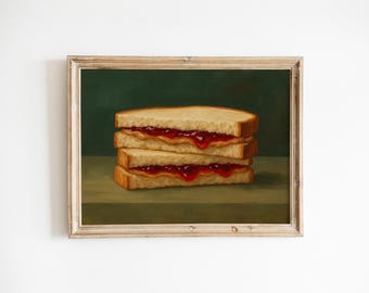 PB&J Sandwich Art Poster – Moody Food Wall Art in Retro Still Life Style