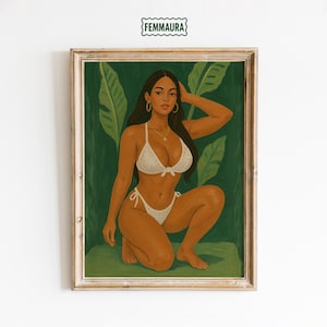 Curvy Goddess Jungle Art Print - Tropische, feminine Wandkunst, starkes Boudoir Poster für Schlafzimmer oder Ankleide