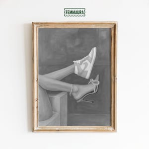 Minimalistischer Kunstdruck in Schwarz und Weiß mit Sneakers und Heels