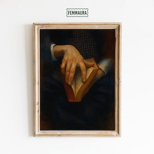 Hand- und Buchstudie – Vintage Dark Academia Kunstdruck
