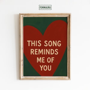 Questa canzone mi ricorda te - Poster con citazione minimale del cuore rosso, decorazione da parete sentimentale, musica e messaggio d'amore
