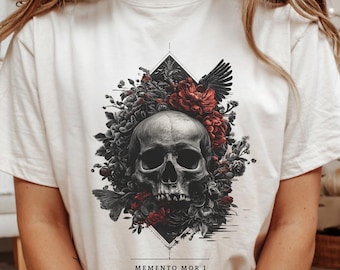 Floral Skull Memento Mori T-Shirt | Dark Academia Gothic Tee