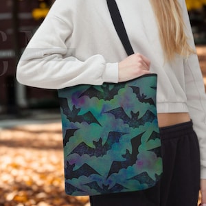 Spooky Bat Tote Bag | Gothic Halloween Cloud Print Reusable Shoulder Bag | Witchy Aesthetic Everyday Tote | Eco-Friendly Trick or Treat Bag