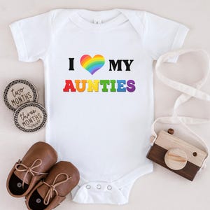 I Love My Aunties Baby Onesie, Rainbow LGBTQ, Pride Aunt Bodysuit, Cute Aunty Gift for Baby, Lesbian Bi Aunt Baby Shower Outfit, Pride month