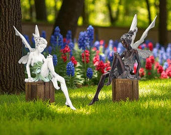 Resin Sitting Fairy Garden Statues | 16.5cm Fantasy Figurines for Lawn, Shelf, or Patio | 2 Styles | Whimsical Outdoor Fairy Decor | garden