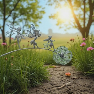 3D Metal Wire dancing Fairy Sculpture on Dandelion | 3D or 2D-Flat | Garden & Home Decor | Handmade Fantasy Fairy Art | Outdoor Fairy Statue