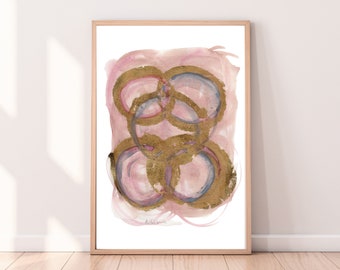 Pink and Gold Abstract Watercolor, Abstract Circles, Glamourous Art, Rustic Decor, Watercolor Abstract, Abstract Art, Instant Download Print