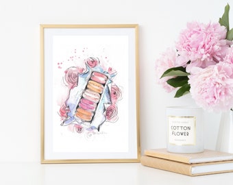 Paris Style, French Macarons in a box, French style Art, French nursery, La vie en rose, Instant Download, French decor, French Pastries