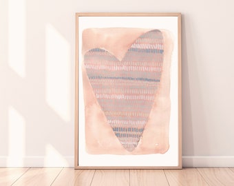 Boho Heart Nursey Art, Pink Heart, Baby's Room Art, Watercolor Baby's Room Art, Boho Art, Instant Download, Watercolor Art, Nursery Decor