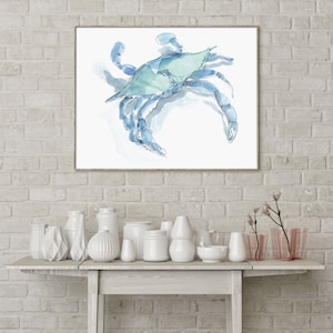 Crab Watercolor Beach Art, Blue Crab Art, Crab Coastal Decor, Watercolor Beach Print, Beach House Decor, Instant Download Watercolor Art