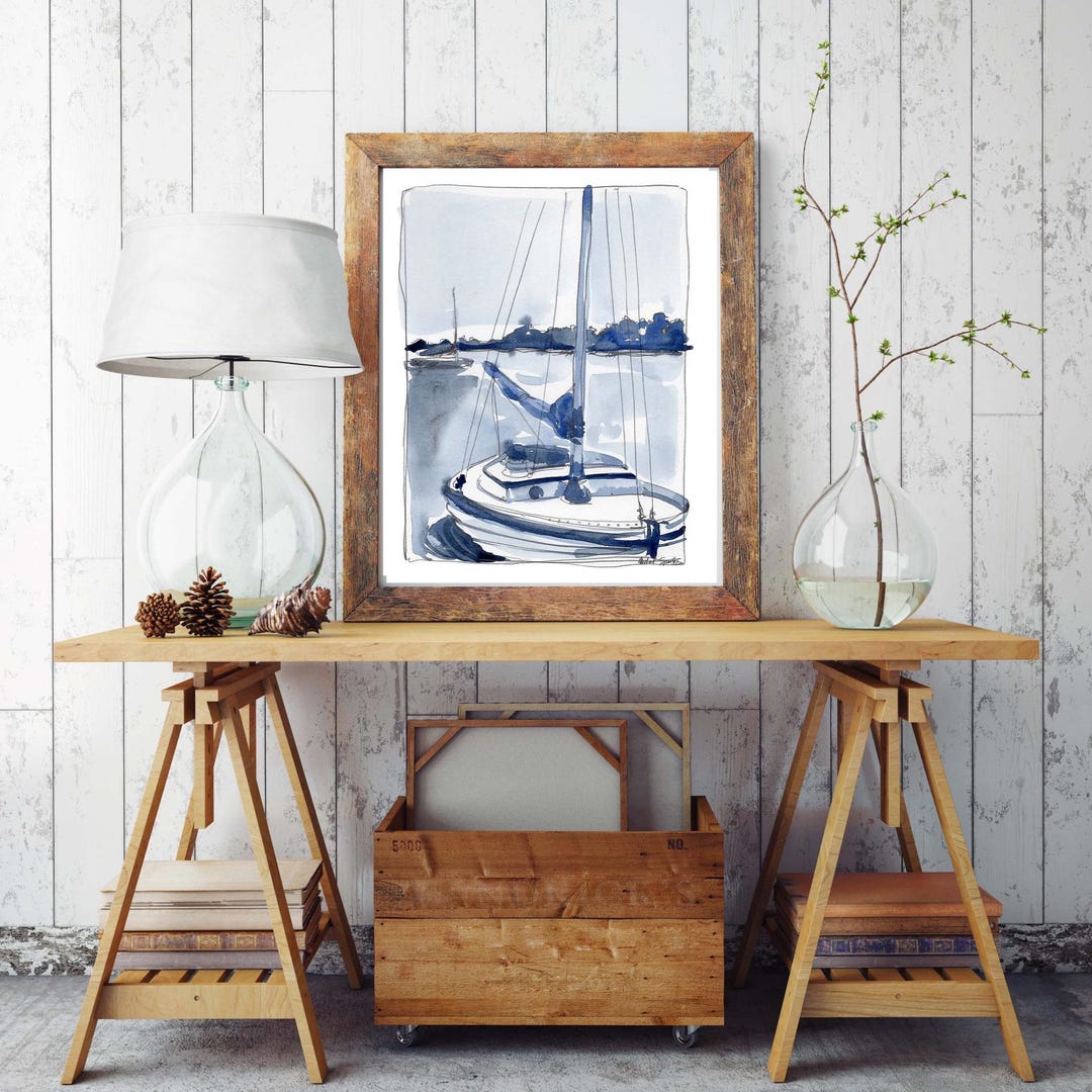 Coastal Sailboat Watercolor Art Print: Nautical Beach House Decor - Etsy