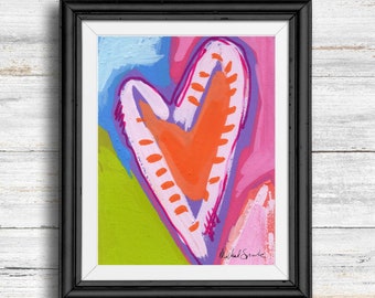 Orange Heart Art, Heart Abstract, Abstract Heart Art, Modern Abstract Art, Instant Download, Gouache Art, Nursery Decor, Girl Art, Teen Art