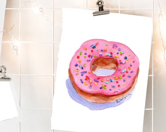 Donut Art, Instant Download Watercolor Art, Donut Art, Donut, Kitchen Decor, Child's Room, Girl art, Nursery Art, Food Art, Dessert Art