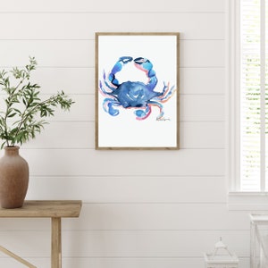 Blue Crab Watercolor, Crab Art, Nautical Beach Art, Instant Download, Beach House Decor, Beach Wall Art, Instant Download, Watercolor Art, image 3