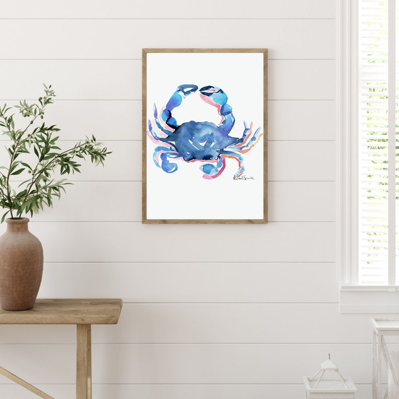 Blue Crab Watercolor, Crab Art, Nautical Beach Art, Instant Download, Beach House Decor, Beach Wall Art, Instant Download, Watercolor Art, image 3