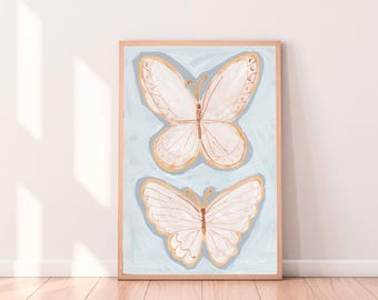 Butterfly Cottagecore Art Print: Vintage Botanical Wall Art