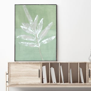 Leaf Print on Watercolor in Green, Botanical Print Wall Art, Art Print of Leaf, Abstract Leaf Fine Art Print, Modern Botanical Wall Art