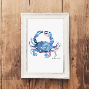 Blue Crab Watercolor, Crab Art, Nautical Beach Art, Instant Download, Beach House Decor, Beach Wall Art, Instant Download, Watercolor Art, image 1