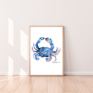 Blue Crab Watercolor, Crab Art, Nautical Beach Art, Instant Download, Beach House Decor, Beach Wall Art, Instant Download, Watercolor Art, image 2
