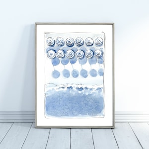 Blue Beach Umbrellas Watercolor Art Print: Coastal Decor (Digital Download)