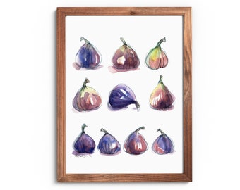 Fig Art, Fall Figs, Botanical Art, Kitchen Decor, Kitchen Wall Art, Figs, Farm House Decor, Country Art, Instant Download, Watercolor Art,