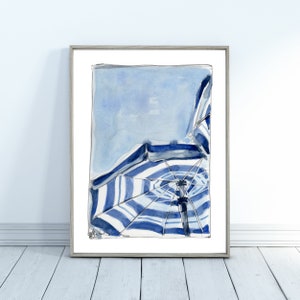 Classic Striped Umbrellas, Blue Decor, Beach House Decor, Beach Art, Beach Print, Digital Prints, Wall Print, Beach Landscape, Beach Scene
