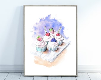 Cupcakes, Desserts Paris Style, French Cupcakes, French style, Sweet nursery art, French Pastry, Instant Art Download, French decor, Paris