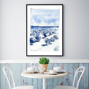 Blue Beach Watercolor Art Print: Coastal Decor (Digital Download)
