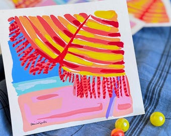 Bright Striped Beach Umbrella Art Print: Graphic Gouache Painting