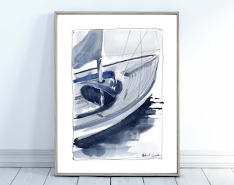 Sailboat watercolor art print, Nautical art, coastal decor, Beach decor, Sailing art, Blue beach Ocean art, Marine Style, Digital Art Print