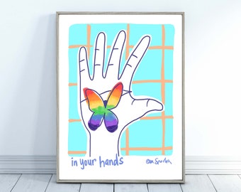 Butterfly, Rainbow, Inclusive Inspirational Art, Rainbow Butterfly, Hand, Equality Art, Instant Download Art, Boho Decor