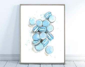 Blue Macarons Paris Style, French Macarons, French style Art, French nursery, French Pastry Instant Art Download, French decor, Paris, Blue