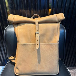 Leather Roll Top Backpack, Genuine Cowhide Rolltop Bag, Accessories Bag, Camera Bag, College Bag, Hiking Bag, Cabin Bag, Gift For Travelers.