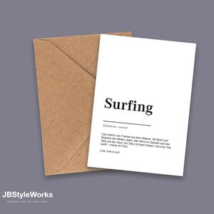 Definição de surfe, cartão para amigos, surfista, acampamento, oceano, mar, pequeno presente, ideia de presente, alta qualidade e classe, cartão postal