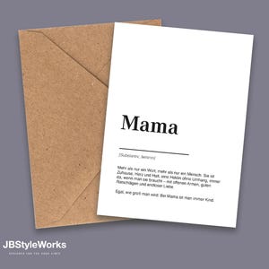 Definición de mamá, tarjeta para el Día de la Madre o como regalo, pequeña muestra de agradecimiento, idea de regalo, de alta calidad y con clase, postal