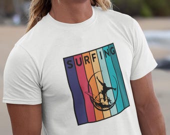 Maglietta unisex da surf da uomo, maglietta estiva, maglietta da spiaggia, atmosfera da spiaggia, maglietta da surfista, vacanza, stile surf retrò, regalo per uomo