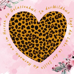Estampado de leopardo en forma de corazón, actitud ante la vida, tarjeta para una persona especial, pequeño regalo, idea de regalo, alta calidad y noble, postal
