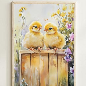 Sweet Farm Animal Illustration: Baby Chicks in Rustic Watercolor, Ideal Easter Decor, Digital Art