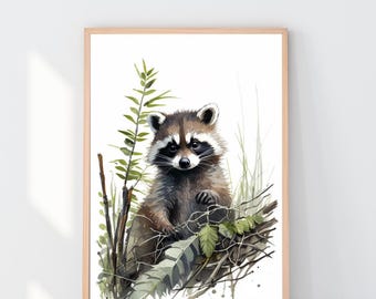 Woodland Nursery Decor Baby Raccoon Nursery Wall Art New Baby Gift Animal Print Kids Wall Art Baby Shower Gift Digital Download