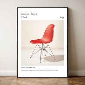Cartaz de cadeira de plástico Eames Arte digital moderna de meados do século Impressão de Charles e Ray Eames Decoração de parede minimalista Ilustração de cadeira de designer